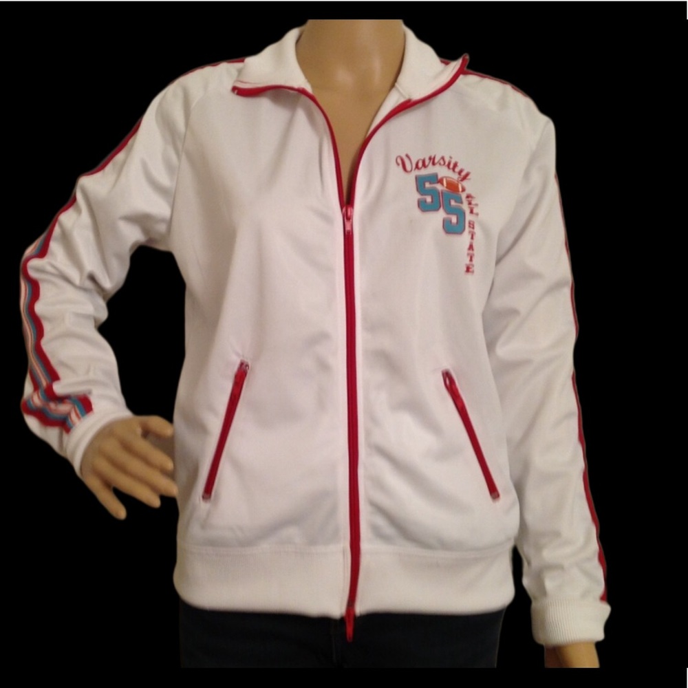 RUE 21 WARM UP JACKET LARGE WHITE RED AND TEAL - Picture 3 of 12